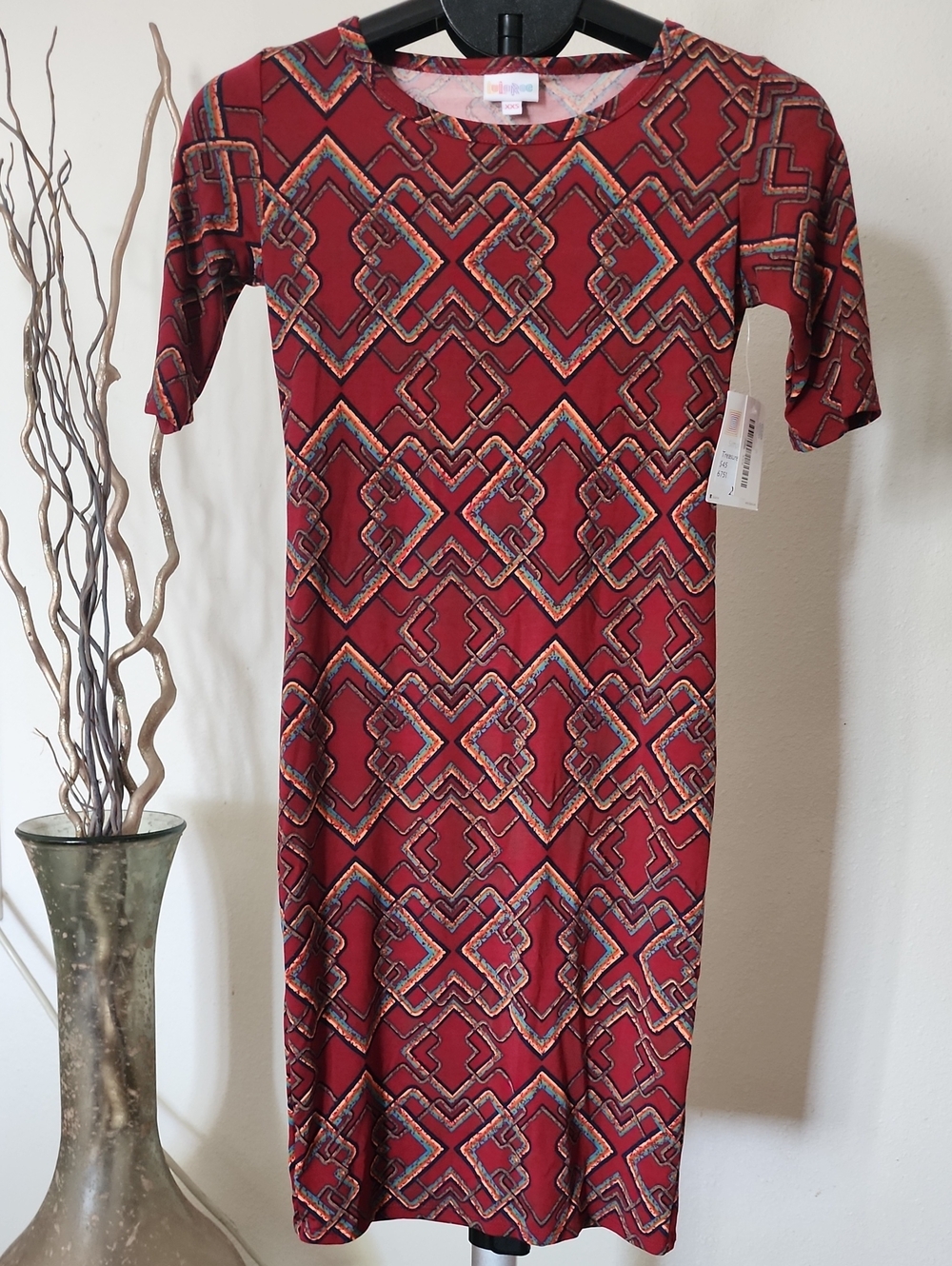 LuLaRoe Burgundy and Gray Patterned Midi Dress